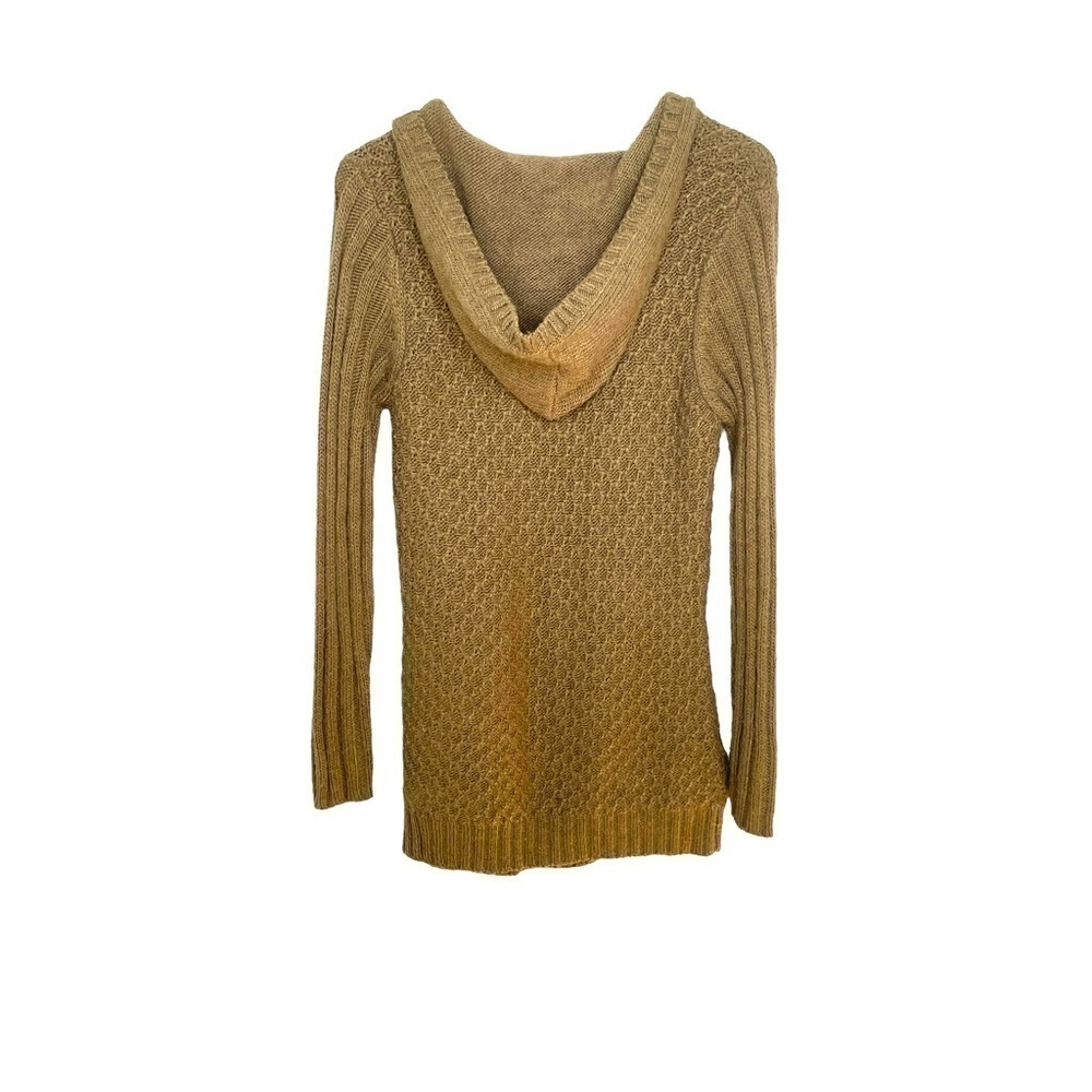 Vertico Taupe/Brown Hooded Cable Knit Sweater VNeck Ribbed Cuffs/Hem Size L - Picture 10 of 12